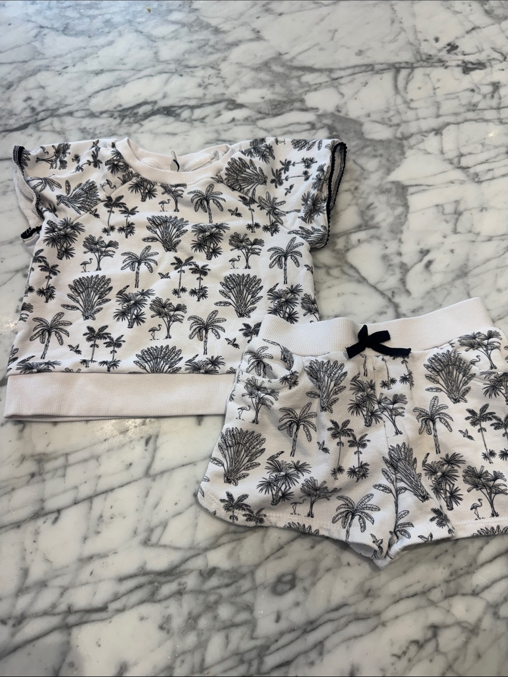 Janie and Jack White and Black Palm Tree Print Kids Set